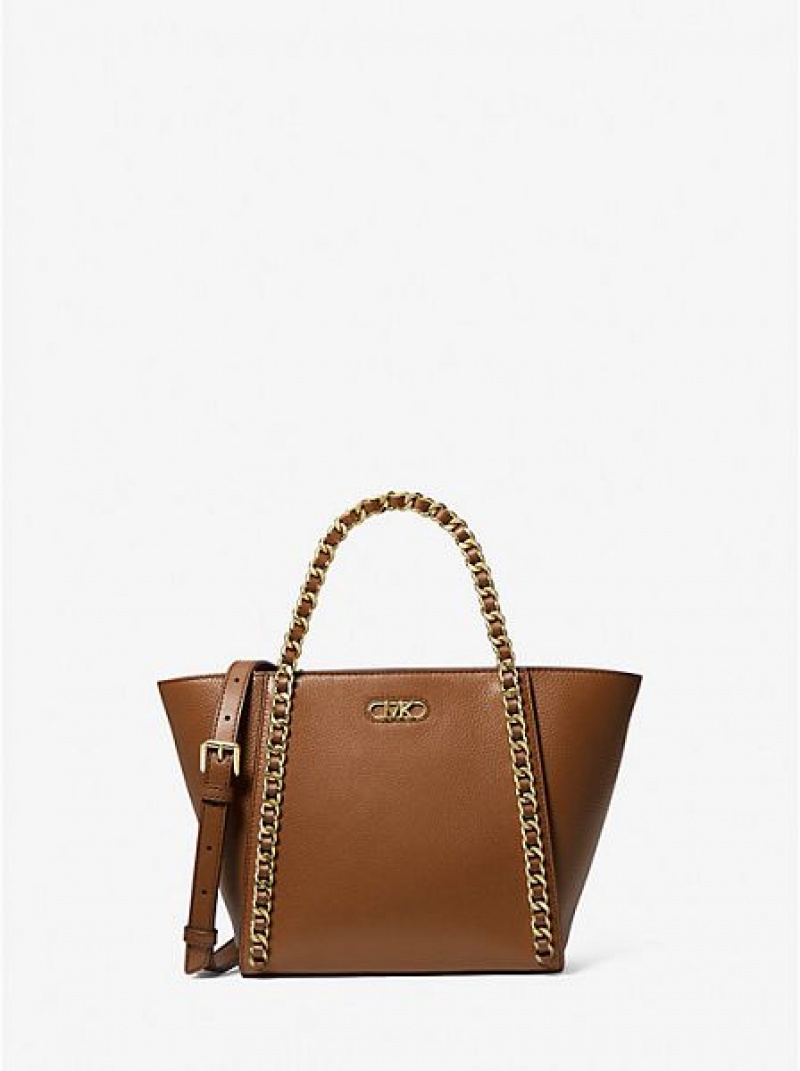 Michael Kors Westley Small Pebbled Deri Chain-link Tote Çanta Kadın Kahverengi | 742653-RDE