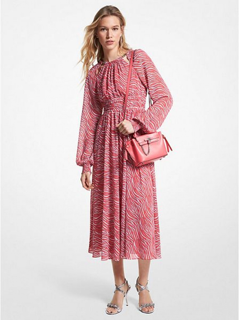 Michael Kors Zebra Print Georgette Midi Elbise Kadın Pembe | 268594-OIK