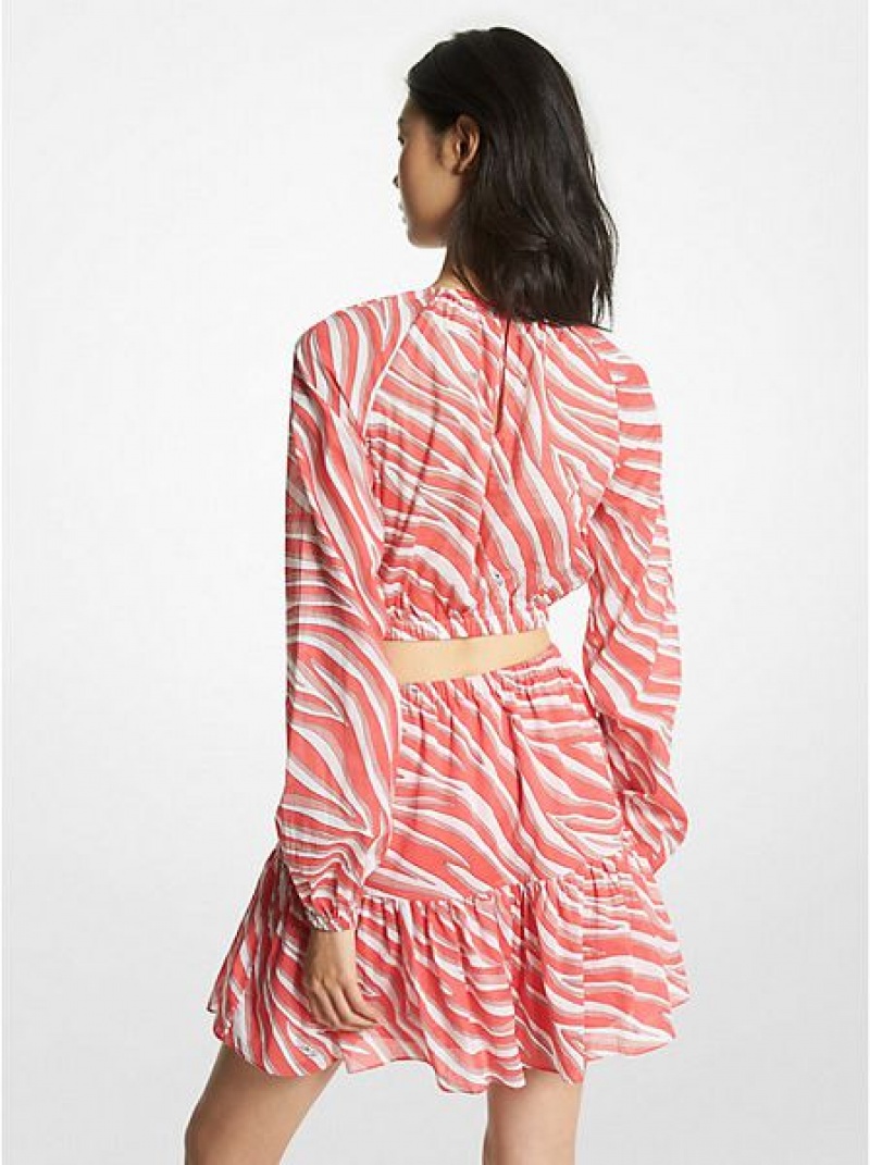 Michael Kors Zebra Print Pamuklu Lawn Cutout Kısa Elbise Kadın Pembe | 248359-EPJ