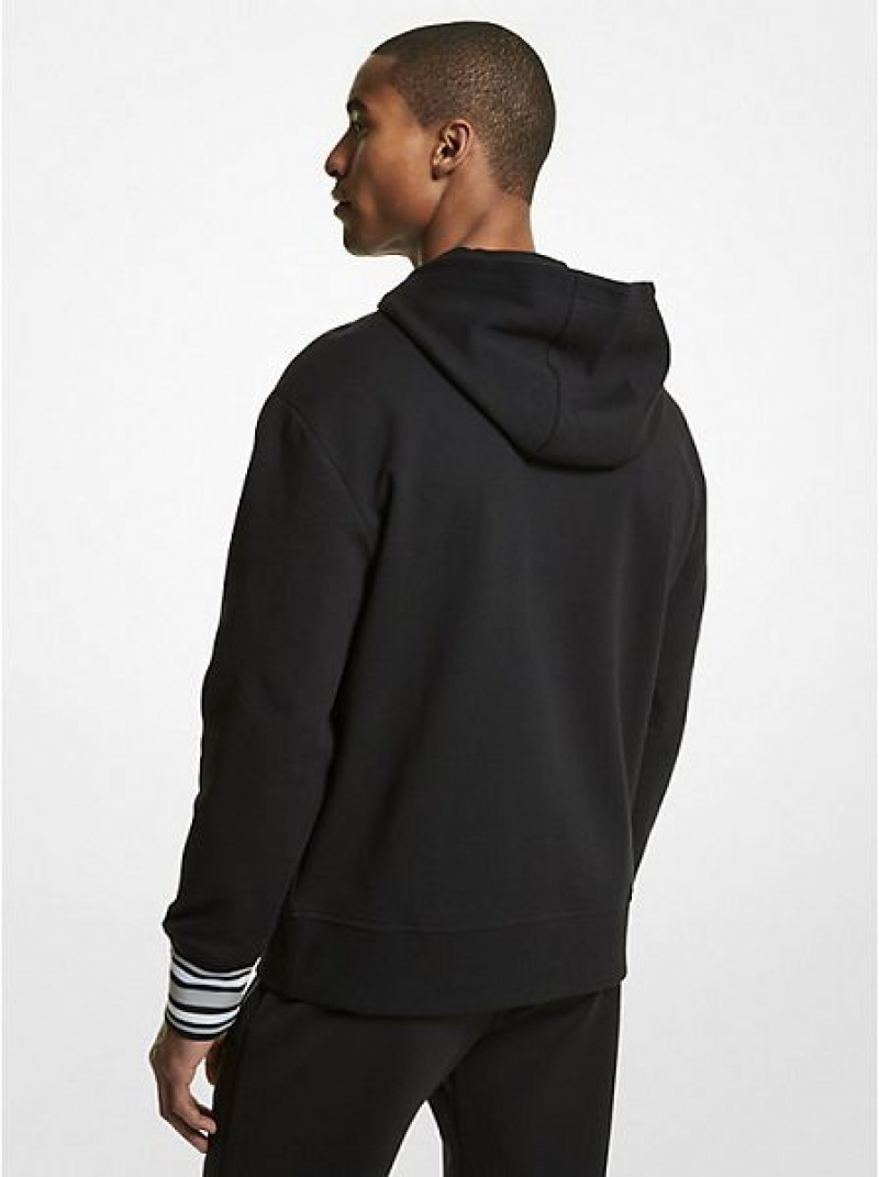 Michael Kors Çizgili Pamuklu Blend Kapüşonlu Sweatshirt Erkek Siyah | 837209-GCL