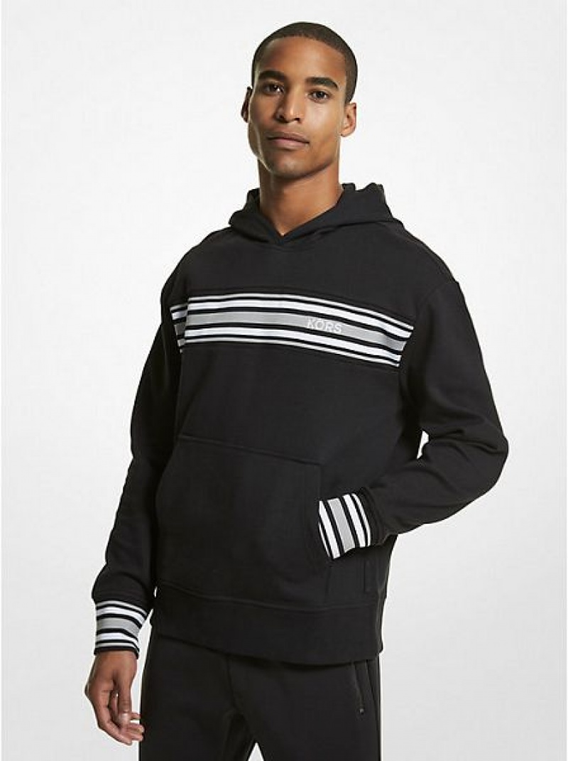 Michael Kors Çizgili Pamuklu Blend Kapüşonlu Sweatshirt Erkek Siyah | 837209-GCL